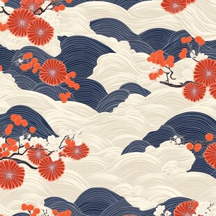 日式和风海浪花卉图案
