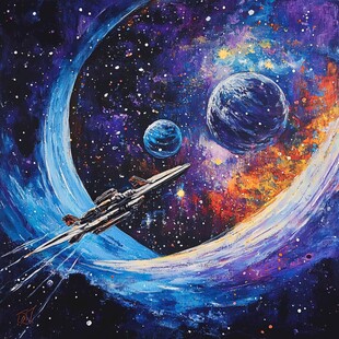 梦幻星际飞船遨游宇宙图景