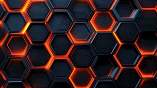炫酷黑橙六边形科技背景