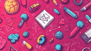 多彩学习用品创意插画