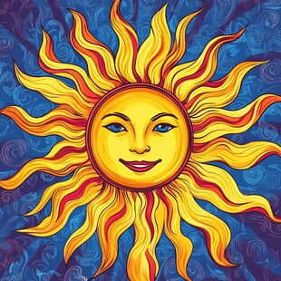 微笑太阳插画 绚丽色彩风格