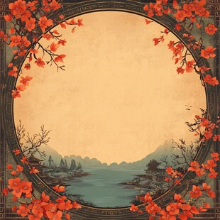 中式花鸟山水复古风边框