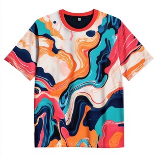 多彩抽象图案短袖T恤