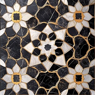 黑白金拼花大理石瓷砖图案