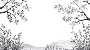 水墨风树枝山峦背景图