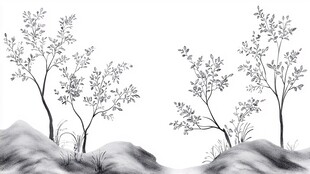 水墨风山林树木景致