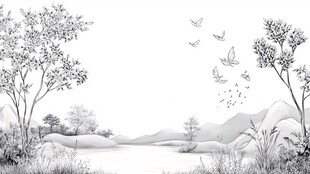 黑白自然风景插画