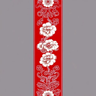 中式红底白花精美纹饰