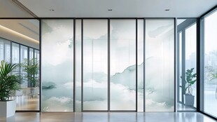 中式水墨风玻璃隔断办公区
