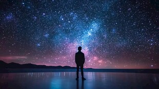 仰望星空的孤独身影