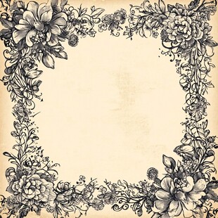 复古花卉边框手绘插画