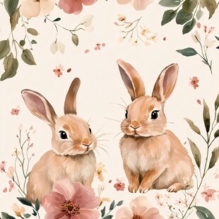 双兔伴花图