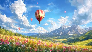 梦幻花海中的热气球之旅
