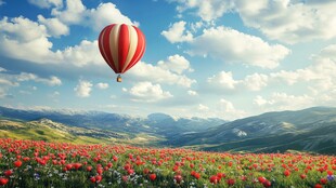 浪漫热气球飞越花海山谷