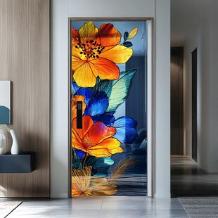 多彩花卉艺术玻璃门装饰