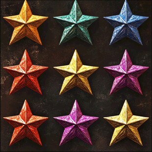 多彩立体五角星装饰图案