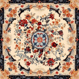 复古花卉图案精美方巾