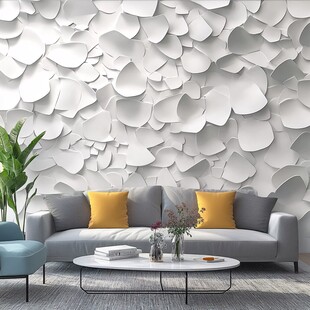 立体花瓣墙纸客厅装饰图