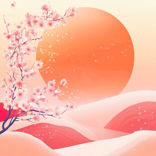 春日桃景 落日映粉山