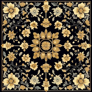 黑金花卉复古精美地毯图案