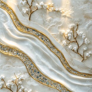 奢华白瓷镶金花卉纹理图