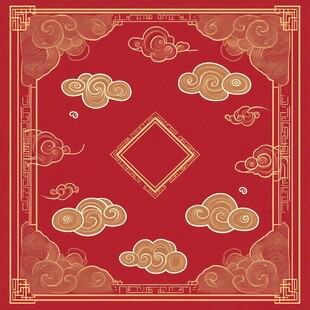 中式红色祥云边框图案