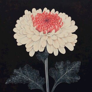 白瓣粉芯菊花工笔画作