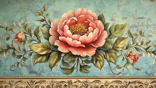 复古风花卉壁画精美图案