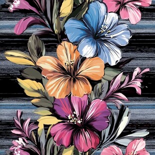 多彩花卉条纹图案