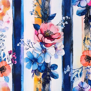 条纹背景花卉水彩图案