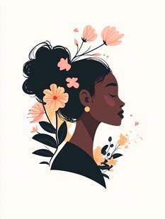 花饰黑发女子优雅侧影