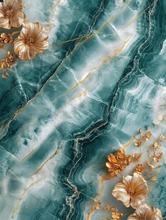 绿玉石上的金色花卉纹理