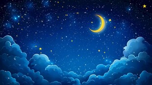 梦幻星空下的云朵与弯月