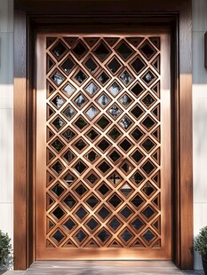 复古菱形格木质入户门