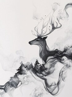 水墨灵鹿图