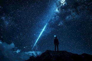 仰望流星的孤独身影