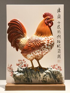 中式雄鸡浮雕装饰画