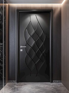 现代简约黑色雕花入户门