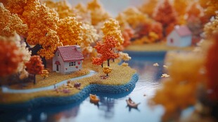 秋日微缩乡村梦幻景致