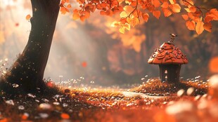 梦幻秋景中的童话小屋