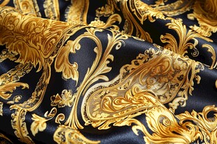 奢华黑金佩斯利花纹丝绸