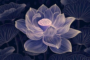 梦幻蓝紫色莲花插画