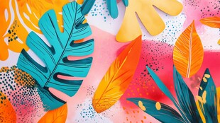 缤纷热带叶片插画背景