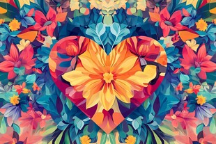 心型花卉绚丽插画图案