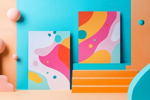 多彩抽象画作与几何场景