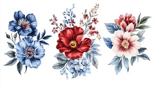 三色花卉插画设计素材