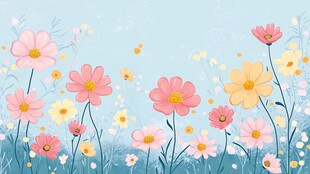 春日烂漫花卉清新插画