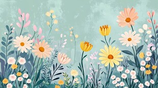 春日花卉烂漫插画