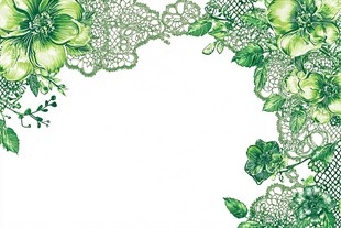 绿色花卉蕾丝边框装饰图