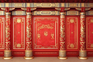 中式红金雕花大门背景